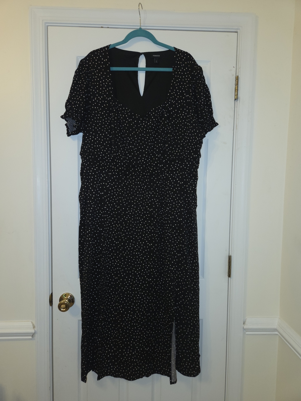 Torrid Black Polka Dot Midi Dress with Side Slit